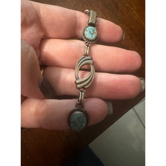 Vintage Van Dell Sterling Silver And Faux Turquoise Bracelet 9.48g - Picture 1 of 6